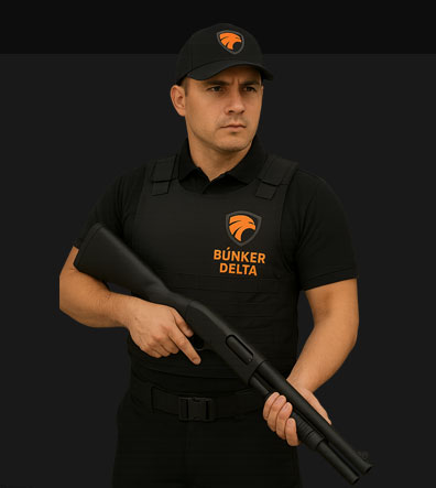 Guardia armado con uniforme táctico